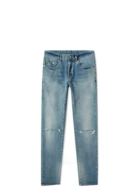 SAINT LAURENT Skinny Jeans In Blue Stretch Denim With Destroyed Knees Size 33 - Image 1 of 4