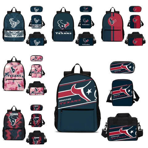Houston Texans Kids 4PCS Backpack Set Lunch Box Crossbody Bag Pencil Case Gifts Cover