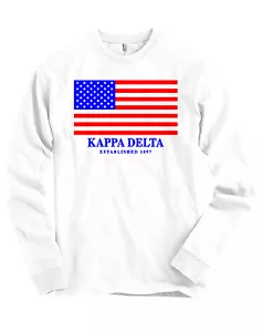 Maglietta Kappa Delta USA Bandiera Bella + Tela Maniche Lunghe NUOVA - Foto 1 di 2