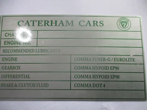 Type Plate Caterham Cars Seven Tag Schild ID-Plate Plaque Placa Targhetta S93 - Picture 1 of 1