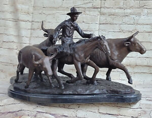 Rare Bronze Sculpture Stampede Frederic Remington Signed Art Wester Figure