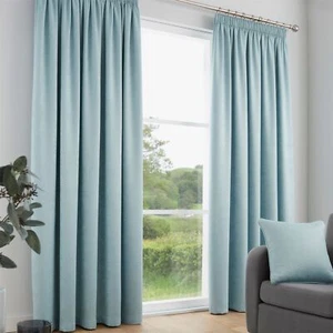 Pencil Pleat Curtains 100% Polyester Galaxy by Fusion in Duck Egg - Picture 1 of 3