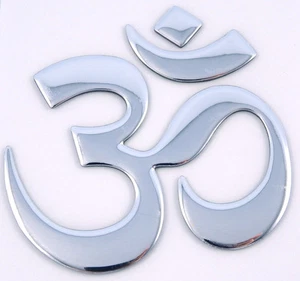 Aum Om Yoga chrome finish decal emblem 3D sticker for car bike 2.5" flexible - Foto 1 di 2