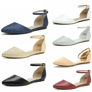 Dream Pairs Women's Ballet Flats Pointed Toe Ankle Strap Ballerina Flat Shoes - Picture 1 of 35