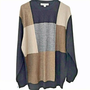 Pronto Uomo XL Pullover Sweater Textured Colorblock Patchwork Y2K Black Beige - Picture 1 of 7