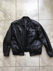 Roundtree & Yorke Jacket Mens Large Black Leather Bomber Full Zip Up Soft Coat - Picture 1 of 9