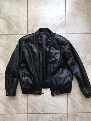 Roundtree & Yorke Jacket Mens Large Black Leather Bomber Full Zip Up Soft Coat - Image 1 of 4