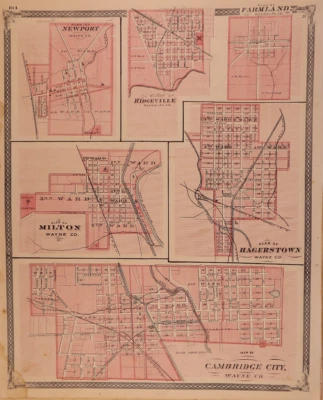 1876 Plat Map ~ HAGERSTOWN - NEWPORT - FARMLAND - MILTON, INDIANA ~ (14x17)-#138 - Image 1 of 2