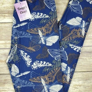 PLUS Butterfly Leggings Blue Base Buttery Soft Curvy 10-18 TC - Picture 1 of 4