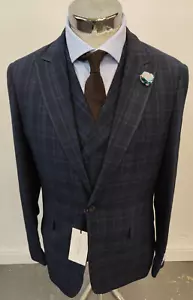 Gianni Feraud Herren Marineblaugitter kariert 3-teiliger Anzug 42R £ 350 UVP - Bild 1 von 5