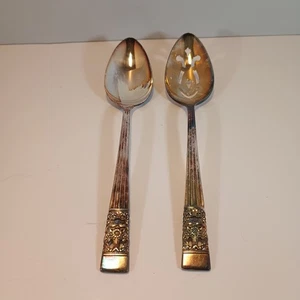 Oneida Coronation Community 2 Serving Spoons 8" Slotted Silverplate Flatware - Picture 1 of 12