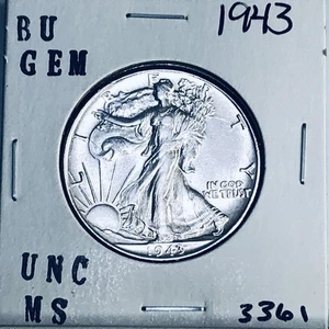 1943 BU GEM LIBERTY WALKING SILVER HALF UNC MS+++ U.S. MINT RARE COIN 3361 - Picture 1 of 3