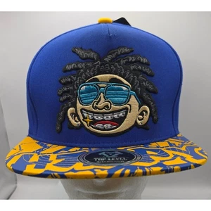 Top Level Happy Snapback Mütze blau gelb glitzernd Grill Hip Hop Baseballkappe neu mit Etikett - Bild 1 von 13