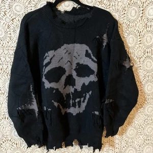 Weicher Strickpullover Skelett Knochen schwarz grau Herren XL Halloween Kostüm " - Bild 1 von 6