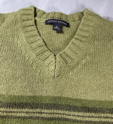 Suéter De Colección Banana Republic L 100% Lana de Cordero Grandpacore Oficina 44R Rayas Verdes Foto 1 de 4