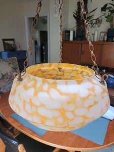 Art Deco Ceiling Light Plafonnier, Marbled Orange Peach Glass - Picture 1 of 4