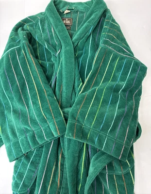 Bata Bill Blass Vintage Años 90 Verde Multicolor Rayas Algodón Talla Única Foto 1 de 3