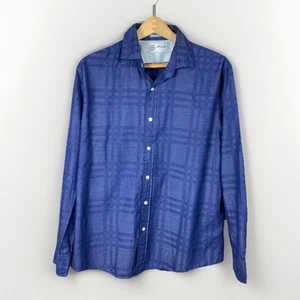 Hayati Men's Large Blue Square Plaid Button Up Long Sleeve Shirt - Picture 1 of 5