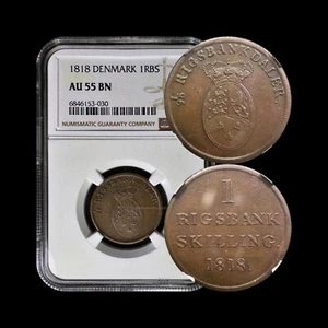 DENMARK. 1818, 1 Rigsbankskilling - NGC AU55 - Frederik VI, Oval Arms - Picture 1 of 5