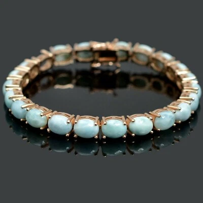 Pulsera Larimar Natural Chapada en Oro Rosa 14K Plata de Ley 925 Tenis Joyería Foto 1 de 4