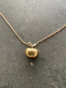 14k Solid YG & Diamond 360* Puffed Apple Pendant 20 inch 14k Rope Chain Necklace - Picture 1 of 8