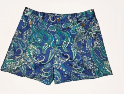 Lauren Ralph Lauren 中腰短裤 8 蓝色佩斯利纽扣拉链口袋 — 第 1/4 张图片