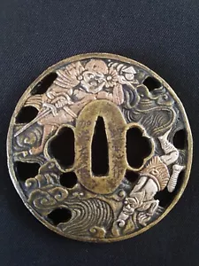 Antike japanische Katana Tsuba, Edo jidai, Periode der Tokugawa Shogune,signiert - Bild 1 von 8