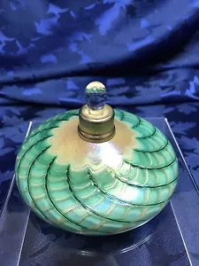 Botella de Perfume Panqueque Verde Iridiscente 1994 Vidrio Artístico Firmado por Artista - Imagen 1 de 5