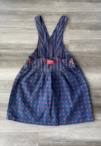 Vtg Oshkosh B'Gosh Vestbak Denim Red Rose Print Jumper Dress Sz 6 Girls USA - Picture 1 of 7