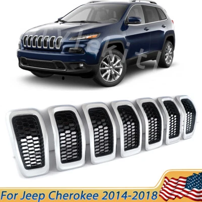 7x Chrome Front Bumper Grille Insert Honeycomb Mesh For Jeep Cherokee 14-18 Set - Изображение 1 из 4
