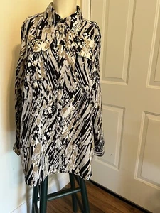 KIM ROGER CURVY SHIRT COLLAR LONG ROLL TAB SLEEVES BUTTON UP POCKETS SZ 1X NEW - Picture 1 of 7
