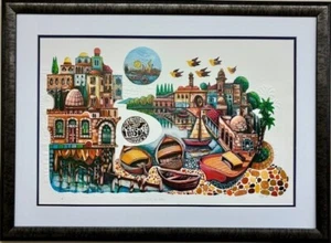 Amram Ebgi "Ciudad de Jaffa" ENMARCADO Firmado y # Arte Judaico Israel Tel Aviv NUEVO - Imagen 1 de 5