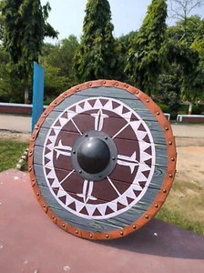 Medieval Wooden  Authentic Battle-Worn Viking Shield 24" Handmade Gift - Picture 1 of 7