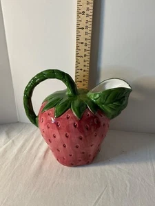 LILIAN VERNON Vintage Ceramic Strawberry Pitcher Red Green - Picture 1 of 5
