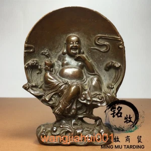 Chinese Bronze Hand Made *Happy Buddha Bring YuanBao* Statue - Picture 1 of 6