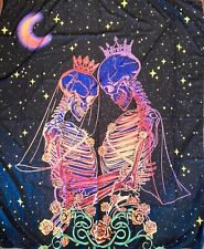 Black Light Tapestry Crowned Skeletons Married in Space Stars Cosmos Moon 4'x5'