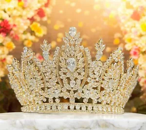 Bridal Headpiece, Wedding gold crown, Royal Princess Tiara, Cubic Zirconia Crown - Picture 1 of 8
