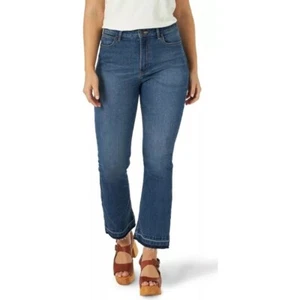 Wrangler High Rise Kick Flare Jeans Raw Hem Dark Wash Denim Damengröße 4 - Bild 1 von 9