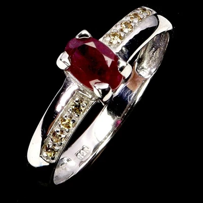 Black Friday Sterling Silver Ring Oval Ruby 6x4mm Sapphire Natural Gemstone Sz 7 - Image 1 of 4