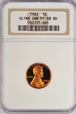 1963 Lincoln Cent Proof NGC PF 68 RD ULTRA CAMEO PR68RD DCAM Old Holder Coin 1C - Image 1 of 2