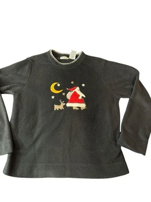 Suéter de lã branco pequeno Natal Papai Noel e cachorro bordado feriado - Imagem 1 de 4