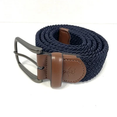 Cinto masculino Penguin tamanho M 34-36 tecido marinho couro marrom elástico - Imagem 1 de 4