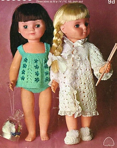 Dolls clothes knitting pattern.14"-16"-18"doll. Laminated  copy.( V Doll 09) - Picture 1 of 1