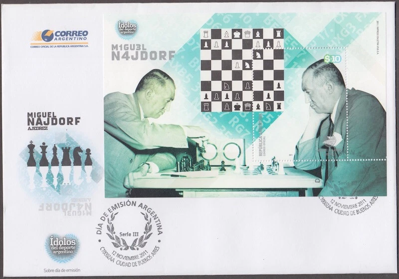 ARGENTINA Sc# 2633 FDC S/S de AJEDREZ JUDÍO ARGENTINO GRAN MAESTRO MIGUEL NAJDORF Foto 1 de 1