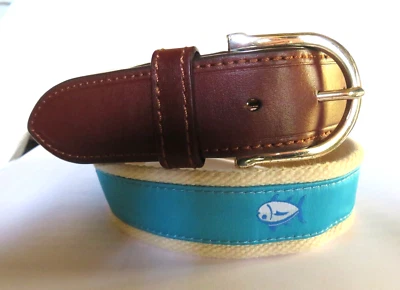 Southern Tide Fun Cotton Surcingle Belt Unisex SZ 32 MED 1 3/8" wide Blue 834 Foto 1 de 3