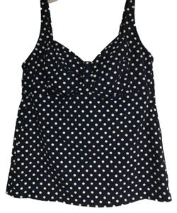 Lands' End Women's Sz 12 Swim Tankini Top Underwire Navy White Polka Dot Ruched - Picture 1 of 5
