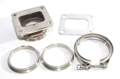 T4-4 Bolt Flange TO 3"ID V-Band Flange Steel Adaptor+Flanges+Clamp+Gasket - Image 1 of 4