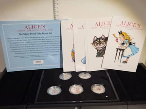 (L1108) 2021 Isle of Man Alice’s Adventures in Wonderland Silver Proof 50p Set - Picture 1 of 9