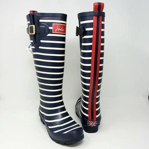 Joules Womens 5 Great Britain High Rubber Rain Wellington Navy Blue Boots New - Picture 1 of 10