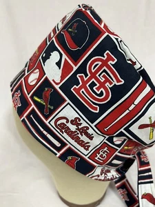 Men/Women Surgical Scrub Cap Lined St. Louis Red/Blue Very Cool 100% Cotton - Picture 1 of 3